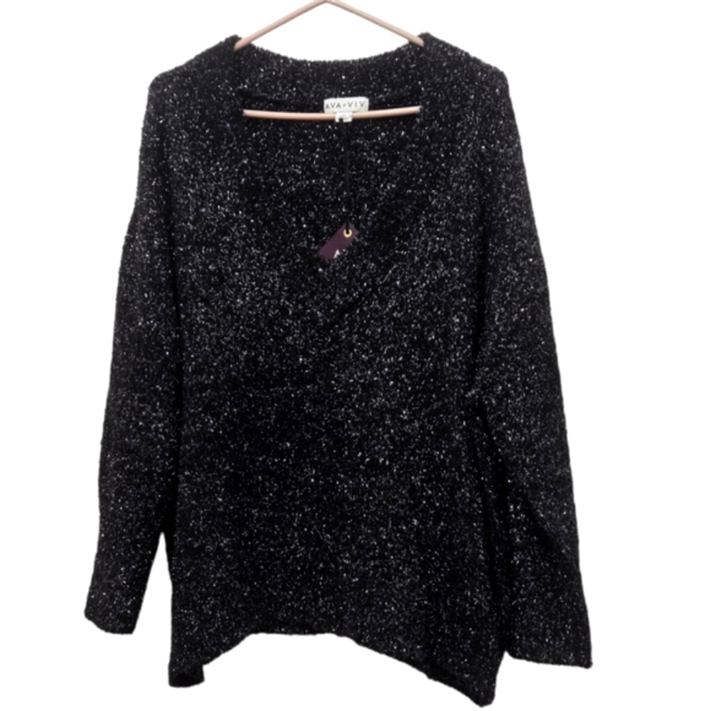 ``T25448 NWT AVA & VIV Black Metallic Sweater